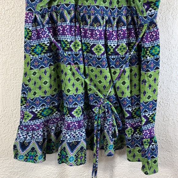Love Rocks Knit Top Summer Blouse L Green Purple Tiered Removable Pads - Picture 7 of 13